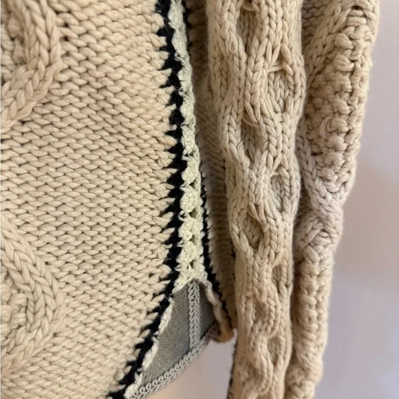 Tory Burch Isabel Black and Ivory Cable Knit Sweater, Size L - Picture 10 of 11